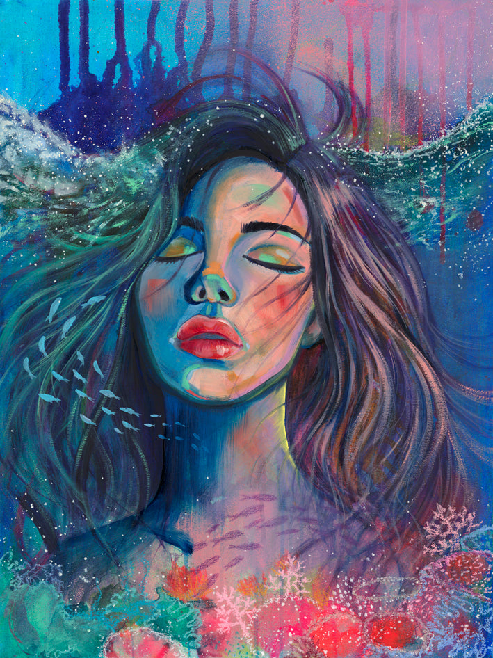 Saltwater Garden - Ocean Inspired Blue Portrait (Original On