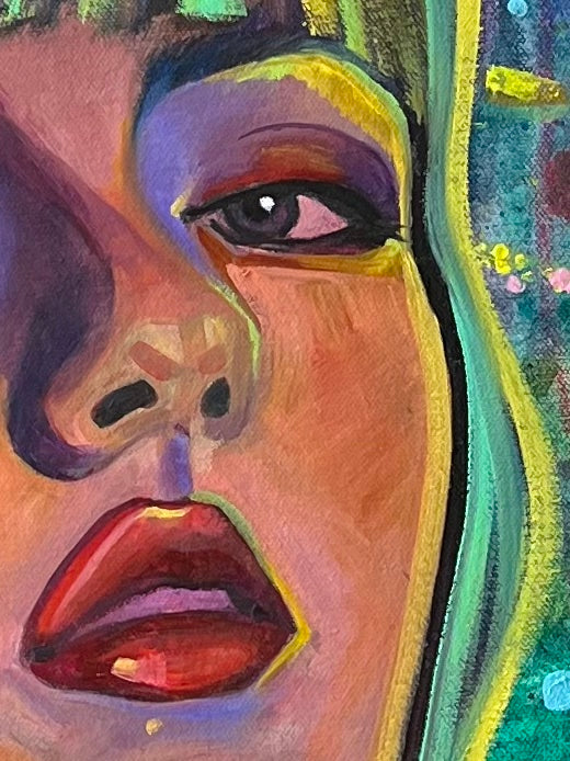 Colorful abstract painting of a face with vibrant colors