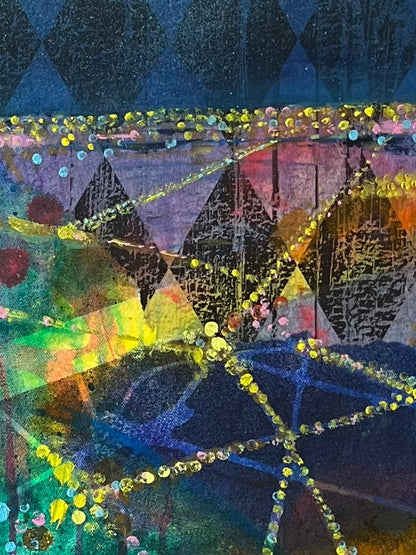 Abstract artwork with geometric shapes and vibrant colors